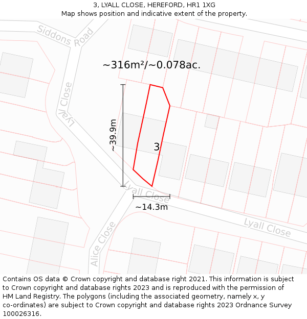 3, LYALL CLOSE, HEREFORD, HR1 1XG: Plot and title map