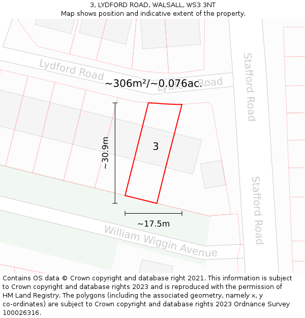 3, LYDFORD ROAD, WALSALL, WS3 3NT: Plot and title map