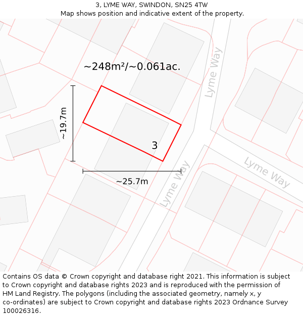 3, LYME WAY, SWINDON, SN25 4TW: Plot and title map