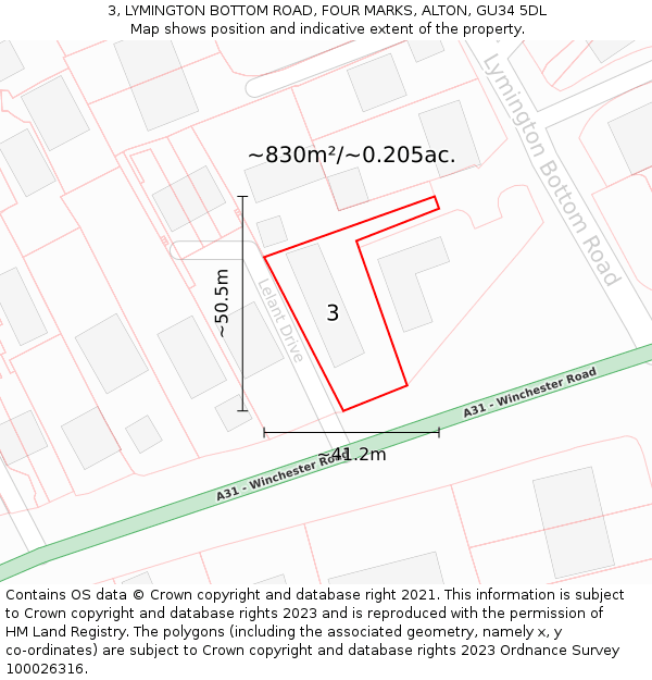 3, LYMINGTON BOTTOM ROAD, FOUR MARKS, ALTON, GU34 5DL: Plot and title map