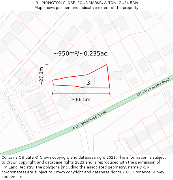 3, LYMINGTON CLOSE, FOUR MARKS, ALTON, GU34 5DN: Plot and title map