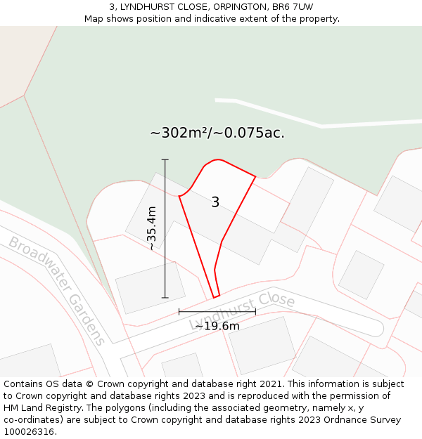 3, LYNDHURST CLOSE, ORPINGTON, BR6 7UW: Plot and title map
