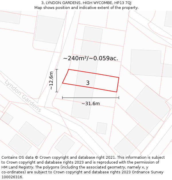 3, LYNDON GARDENS, HIGH WYCOMBE, HP13 7QJ: Plot and title map