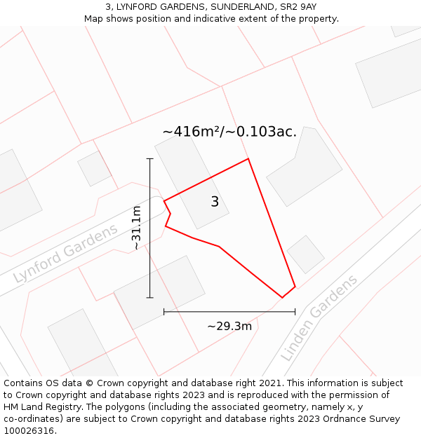 3, LYNFORD GARDENS, SUNDERLAND, SR2 9AY: Plot and title map