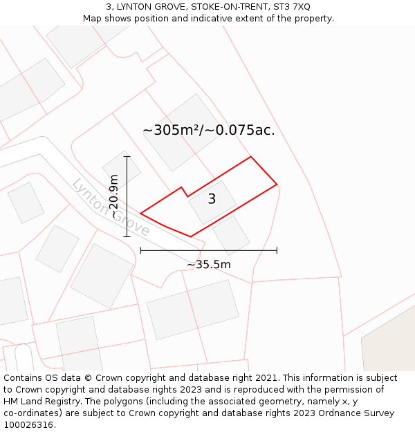 3, LYNTON GROVE, STOKE-ON-TRENT, ST3 7XQ: Plot and title map