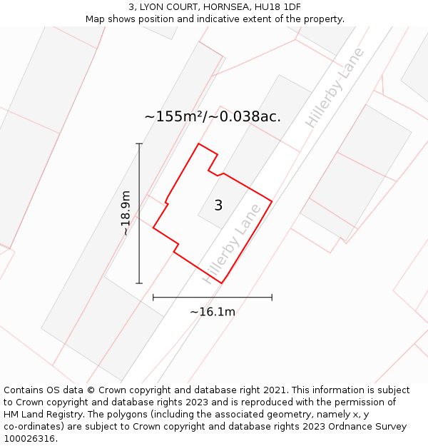 3, LYON COURT, HORNSEA, HU18 1DF: Plot and title map