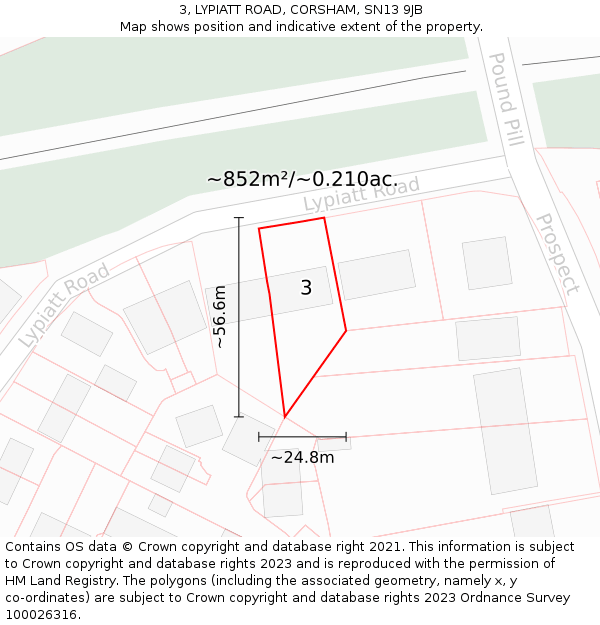 3, LYPIATT ROAD, CORSHAM, SN13 9JB: Plot and title map