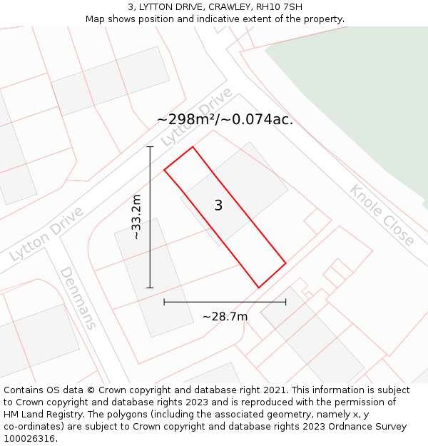 3, LYTTON DRIVE, CRAWLEY, RH10 7SH: Plot and title map