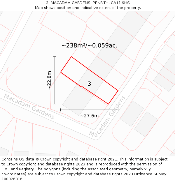 3, MACADAM GARDENS, PENRITH, CA11 9HS: Plot and title map