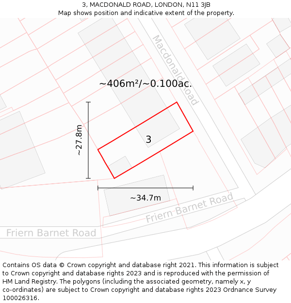 3, MACDONALD ROAD, LONDON, N11 3JB: Plot and title map