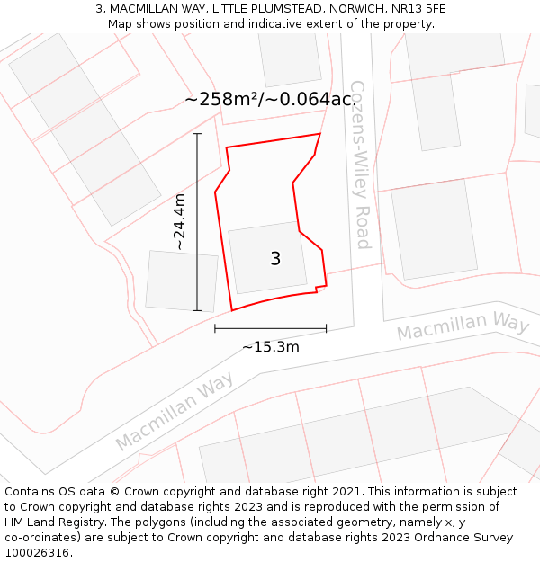 3, MACMILLAN WAY, LITTLE PLUMSTEAD, NORWICH, NR13 5FE: Plot and title map