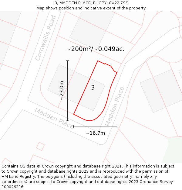 3, MADDEN PLACE, RUGBY, CV22 7SS: Plot and title map