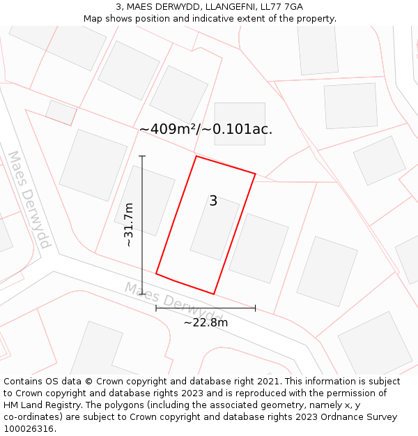 3, MAES DERWYDD, LLANGEFNI, LL77 7GA: Plot and title map