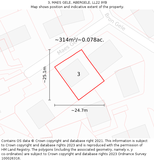 3, MAES GELE, ABERGELE, LL22 9YB: Plot and title map