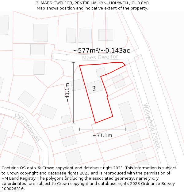 3, MAES GWELFOR, PENTRE HALKYN, HOLYWELL, CH8 8AR: Plot and title map