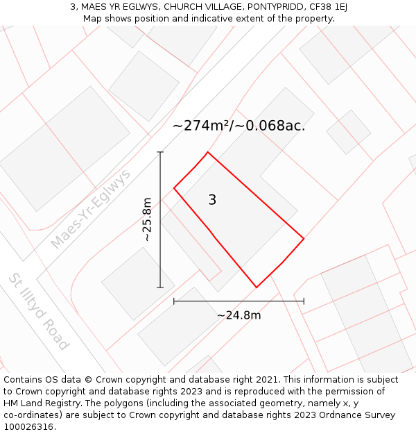 3, MAES YR EGLWYS, CHURCH VILLAGE, PONTYPRIDD, CF38 1EJ: Plot and title map