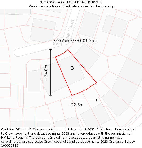 3, MAGNOLIA COURT, REDCAR, TS10 2UB: Plot and title map