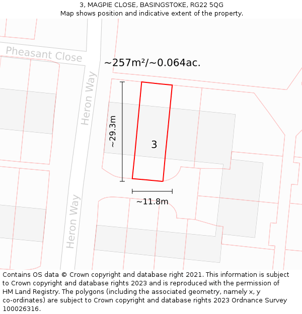 3, MAGPIE CLOSE, BASINGSTOKE, RG22 5QG: Plot and title map