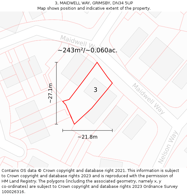 3, MAIDWELL WAY, GRIMSBY, DN34 5UP: Plot and title map