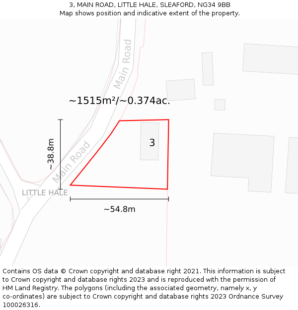 3, MAIN ROAD, LITTLE HALE, SLEAFORD, NG34 9BB: Plot and title map