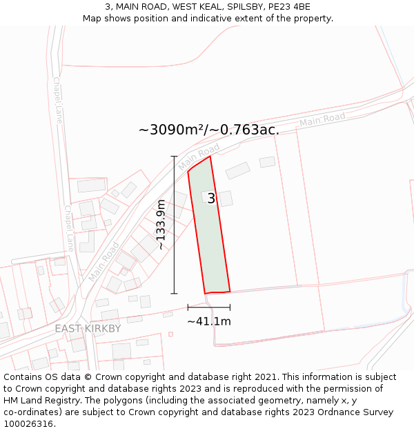 3, MAIN ROAD, WEST KEAL, SPILSBY, PE23 4BE: Plot and title map