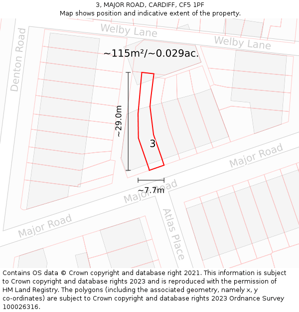 3, MAJOR ROAD, CARDIFF, CF5 1PF: Plot and title map