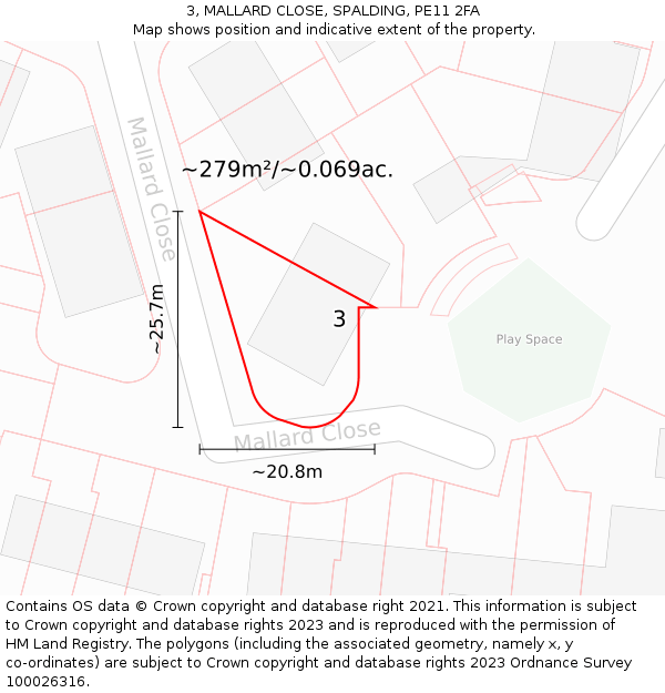 3, MALLARD CLOSE, SPALDING, PE11 2FA: Plot and title map