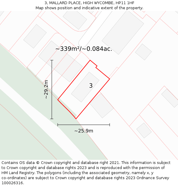 3, MALLARD PLACE, HIGH WYCOMBE, HP11 1HF: Plot and title map