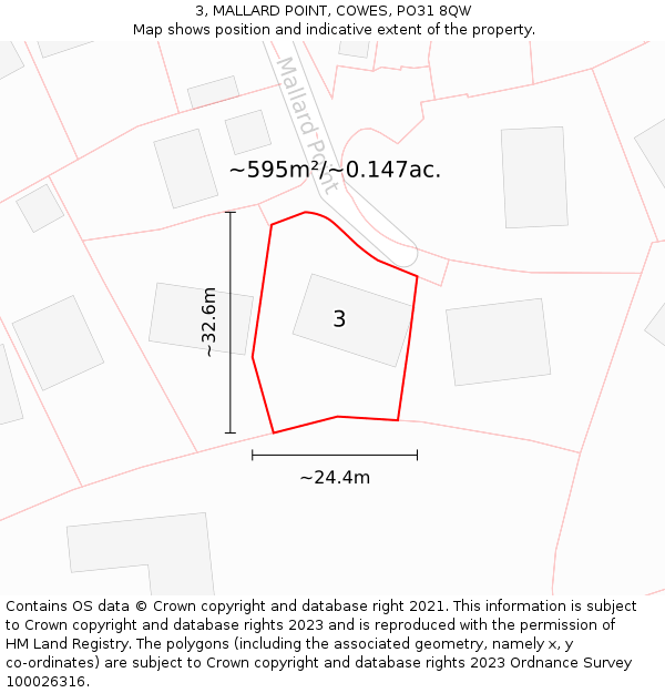 3, MALLARD POINT, COWES, PO31 8QW: Plot and title map