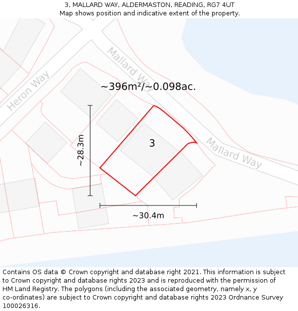 3, MALLARD WAY, ALDERMASTON, READING, RG7 4UT: Plot and title map