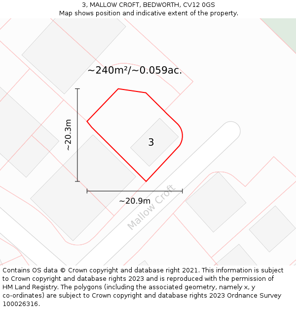 3, MALLOW CROFT, BEDWORTH, CV12 0GS: Plot and title map