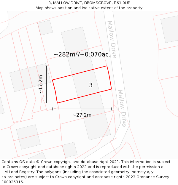 3, MALLOW DRIVE, BROMSGROVE, B61 0UP: Plot and title map