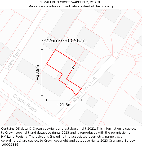 3, MALT KILN CROFT, WAKEFIELD, WF2 7LL: Plot and title map