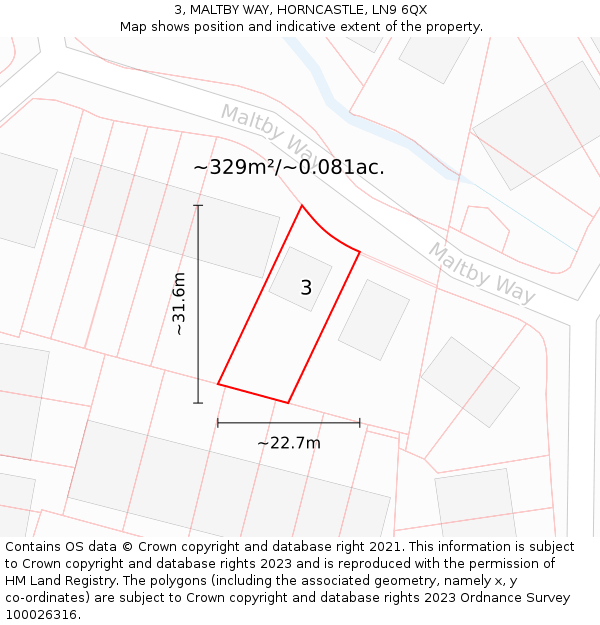 3, MALTBY WAY, HORNCASTLE, LN9 6QX: Plot and title map