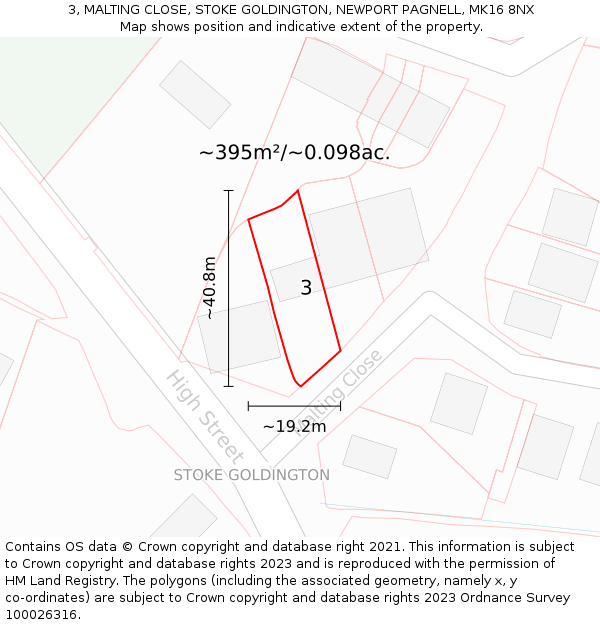 3, MALTING CLOSE, STOKE GOLDINGTON, NEWPORT PAGNELL, MK16 8NX: Plot and title map