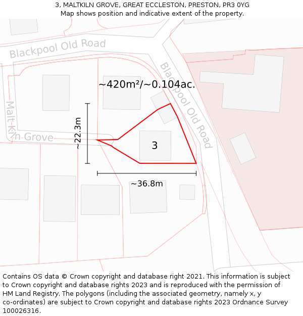 3, MALTKILN GROVE, GREAT ECCLESTON, PRESTON, PR3 0YG: Plot and title map