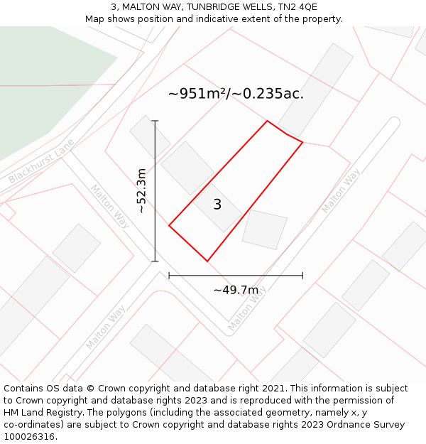 3, MALTON WAY, TUNBRIDGE WELLS, TN2 4QE: Plot and title map