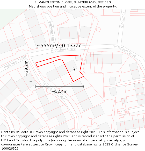 3, MANDLESTON CLOSE, SUNDERLAND, SR2 0EG: Plot and title map