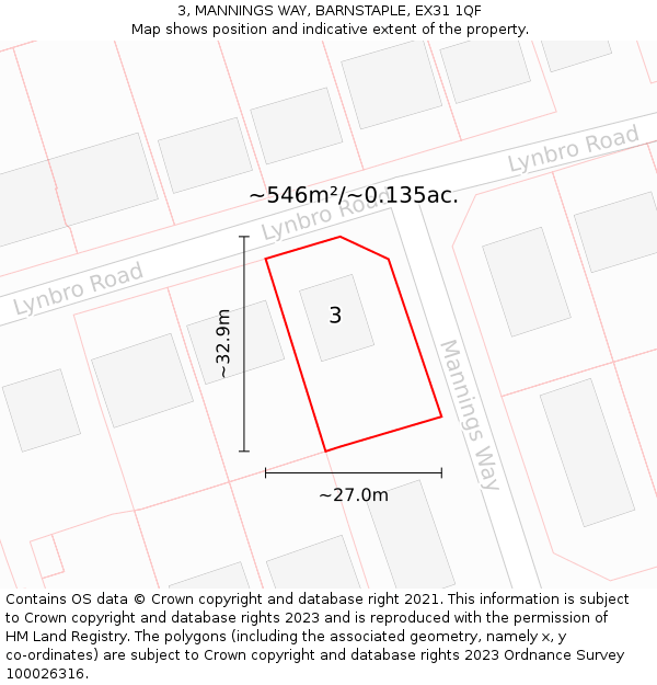 3, MANNINGS WAY, BARNSTAPLE, EX31 1QF: Plot and title map