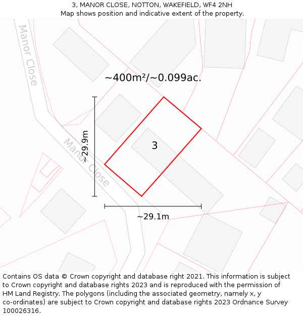 3, MANOR CLOSE, NOTTON, WAKEFIELD, WF4 2NH: Plot and title map