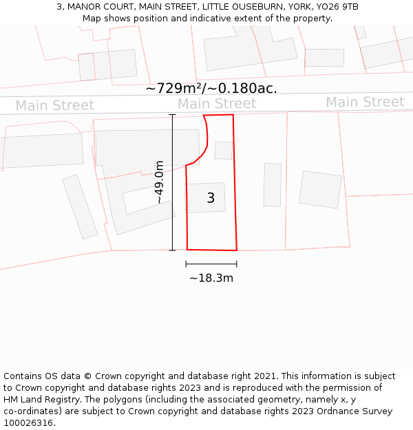 3, MANOR COURT, MAIN STREET, LITTLE OUSEBURN, YORK, YO26 9TB: Plot and title map