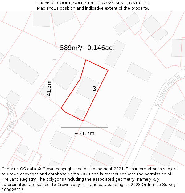 3, MANOR COURT, SOLE STREET, GRAVESEND, DA13 9BU: Plot and title map