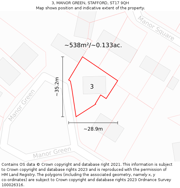 3, MANOR GREEN, STAFFORD, ST17 9QH: Plot and title map