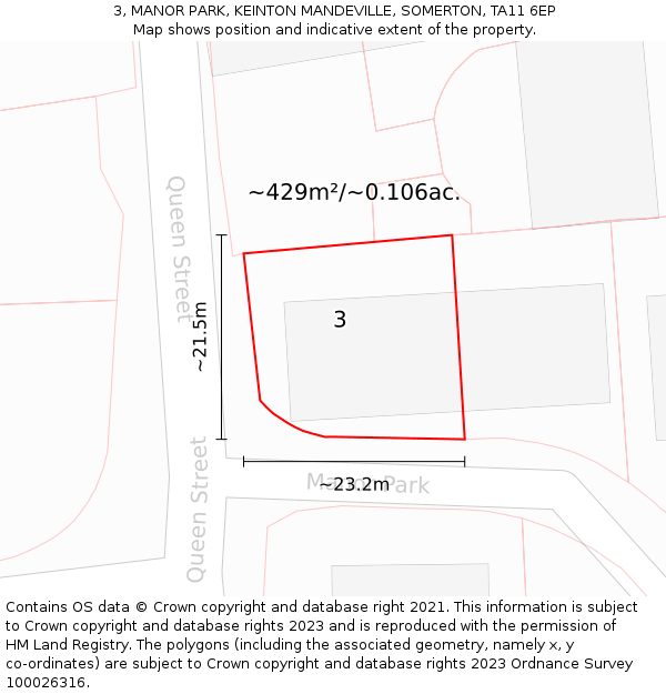 3, MANOR PARK, KEINTON MANDEVILLE, SOMERTON, TA11 6EP: Plot and title map