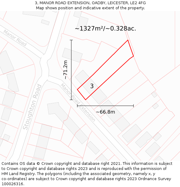 3, MANOR ROAD EXTENSION, OADBY, LEICESTER, LE2 4FG: Plot and title map