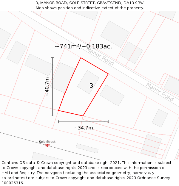 3, MANOR ROAD, SOLE STREET, GRAVESEND, DA13 9BW: Plot and title map