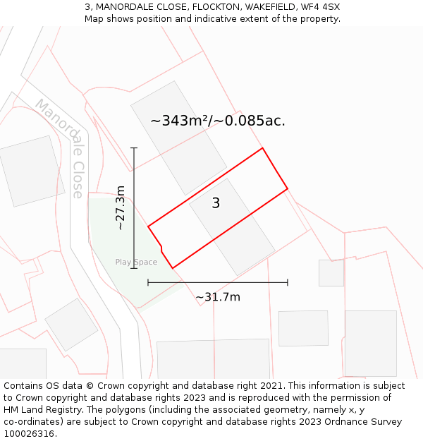 3, MANORDALE CLOSE, FLOCKTON, WAKEFIELD, WF4 4SX: Plot and title map