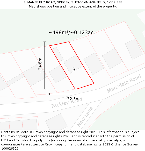 3, MANSFIELD ROAD, SKEGBY, SUTTON-IN-ASHFIELD, NG17 3EE: Plot and title map