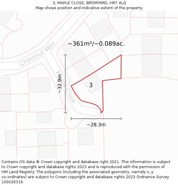 3, MAPLE CLOSE, BROMYARD, HR7 4LQ: Plot and title map