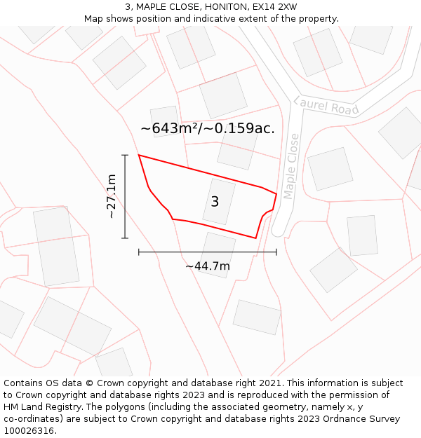 3, MAPLE CLOSE, HONITON, EX14 2XW: Plot and title map